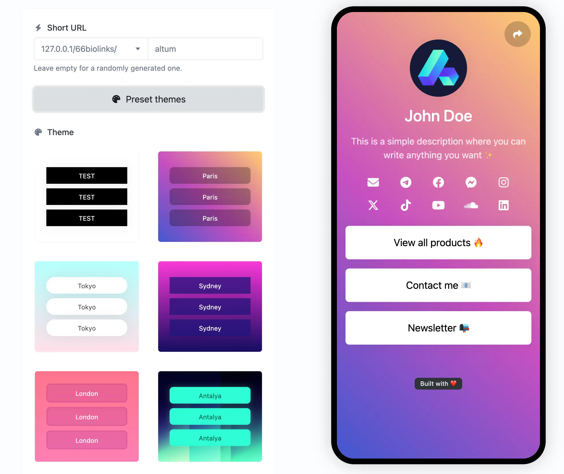 Screenshot of the app ConnectoLink editing page